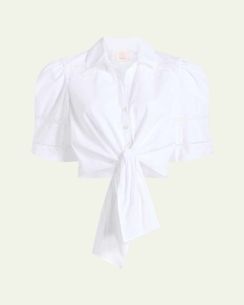 Marianna Embroidered Tie-Front Top